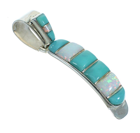 Southwest Genuine Sterling Silver Turquoise And Opal Pendant YX68245