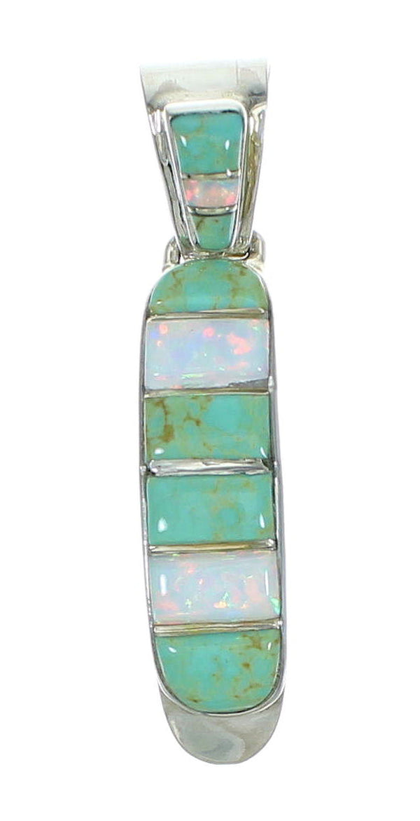 Southwest Sterling Silver Turquoise And Opal Inlay Pendant YX68255