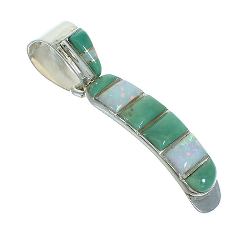 Southwest Genuine Sterling Silver Turquoise And Opal Inlay Pendant YX68256