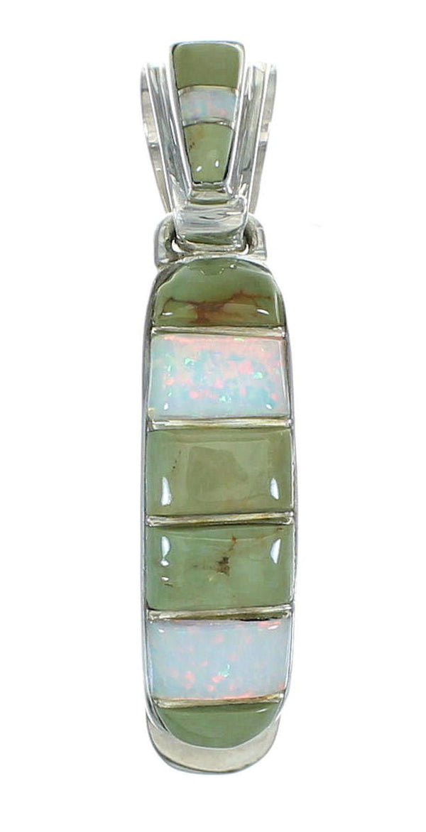 Southwestern Genuine Sterling Silver Turquoise And Opal Inlay Pendant YX68258