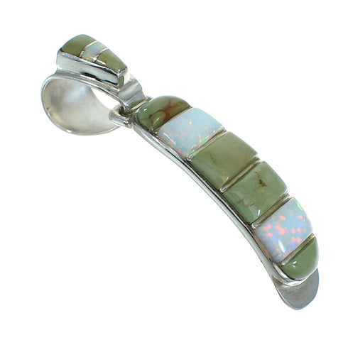 Southwestern Genuine Sterling Silver Turquoise And Opal Inlay Pendant YX68258