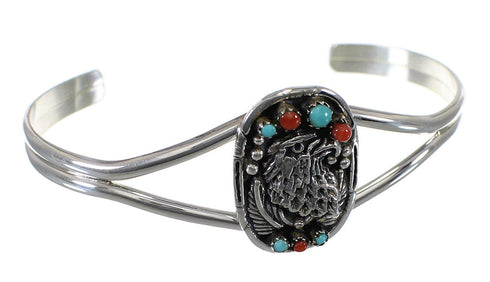Genuine Sterling Silver Turquoise And Coral Eagle Cuff Bracelet RX70336