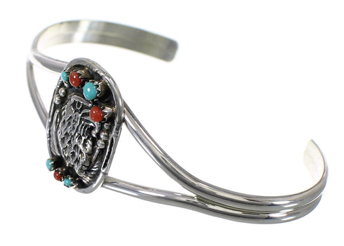Genuine Sterling Silver Turquoise And Coral Eagle Cuff Bracelet RX70336