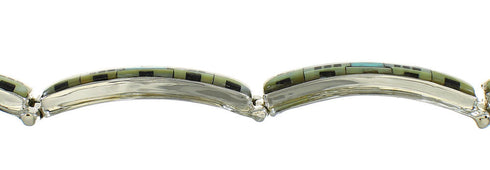 Native American Village Design Multicolor Authentic Sterling Silver Link Bracelet RX68405