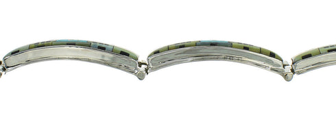 Sterling Silver Native American Pueblo Design Multicolor Link Bracelet RX68406