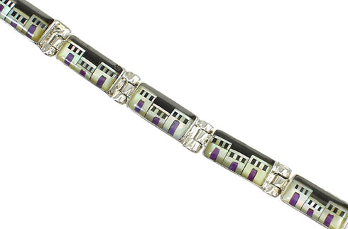 Multicolor Native American Village Design Southwestern Link Bracelet RX68408