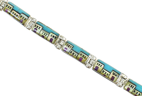 Multicolor Native American Village Design Southwest Link Bracelet RX68420