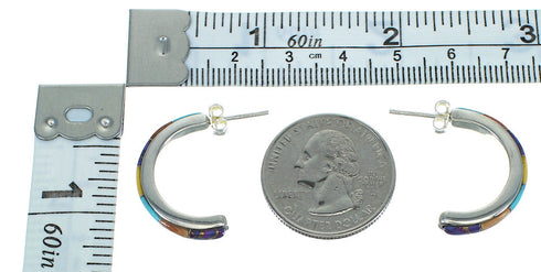 Silver Multicolor Southwestern Post Hoop Earrings YX71327