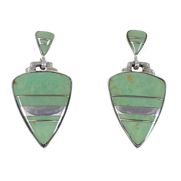 Turquoise Inlay And Sterling Silver Post Dangle Earrings RX78523