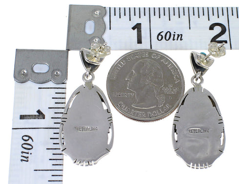 Multicolor Inlay Authentic Sterling Silver Post Dangle Earrings RX82074