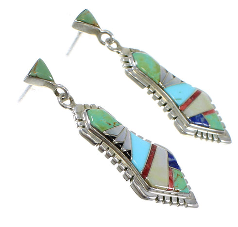Sterling Silver Multicolor Inlay Post Dangle Earrings RX82082