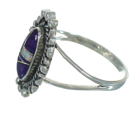Silver Magenta Turquoise And Opal Inlay Ring Size 8 AX73540
