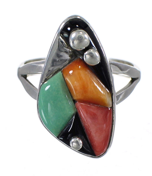 Multicolor Inlay WhiteRock Sterling Silver Ring Size 6-1/2 WX81984
