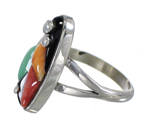 Multicolor Inlay And Sterling Silver WhiteRock Ring Size 6-1/4 WX81978