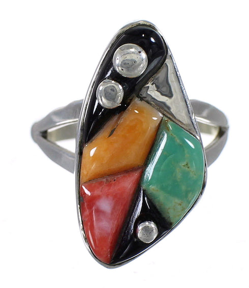 Multicolor Inlay And Silver WhiteRock Ring Size 7 WX82008
