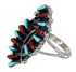Turquoise And Coral Needlepoint Silver Southwest Ring Size 7-1/2 WX82068