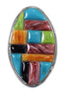 Multicolor Inlay Sterling Silver Southwest Ring Size 6-3/4 WX82083
