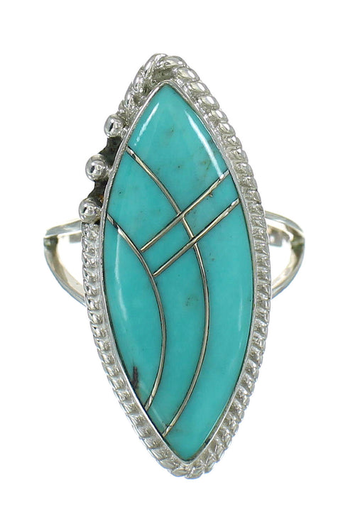 Sterling Silver And Turquoise Inlay Southwestern Ring Size 7-1/4 WX79718