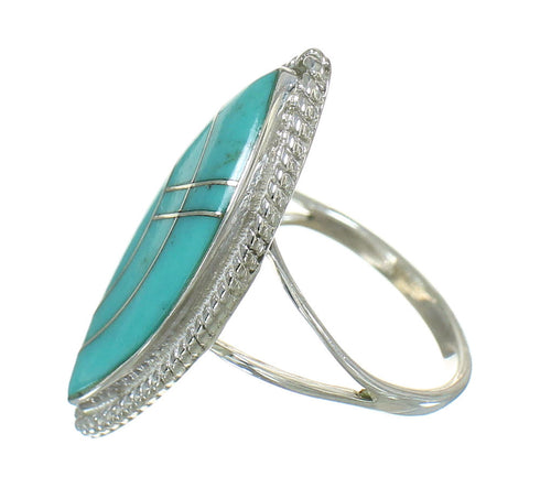 Sterling Silver And Turquoise Inlay Southwestern Ring Size 7-1/4 WX79718