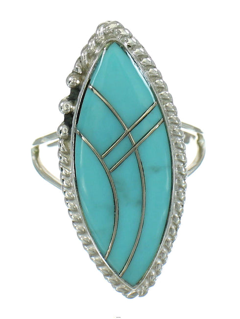 Southwestern Silver And Turquoise Inlay Ring Size 6-1/4 WX79751