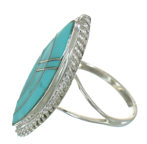 Silver Southwest Turquoise Inlay Ring Size 8-1/2 WX79766