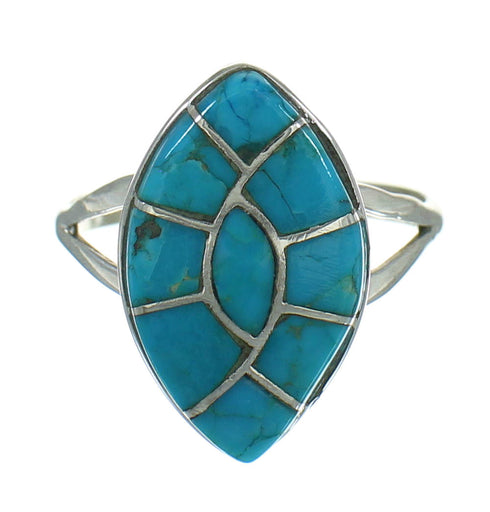 Southwest Turquoise Inlay And Genuine Sterling Silver Ring Size 7-1/4 WX79771