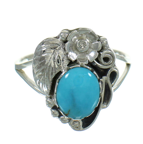 Turquoise And Sterling Silver Flower Southwest Ring Size 6-3/4 WX79843