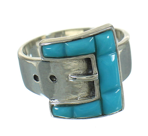 Southwestern Turquoise And Sterling Silver Belt Ring Size 6-3/4 WX79853