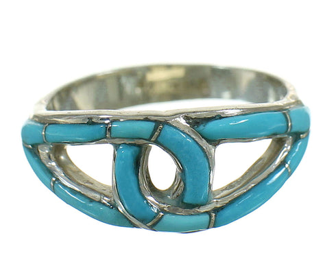 Turquoise Inlay And Genuine Sterling Silver Ring Size 7-3/4 WX79859