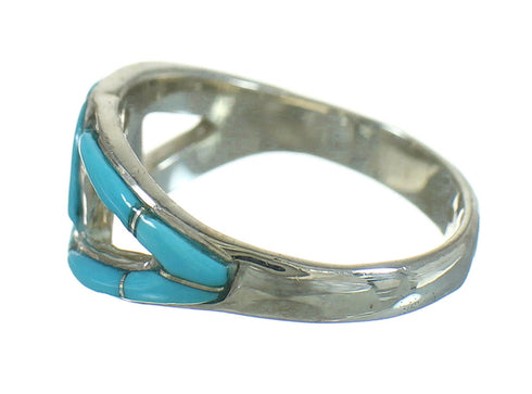 Turquoise Inlay And Genuine Sterling Silver Ring Size 7-3/4 WX79859