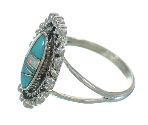 Southwestern Turquoise And Opal Sterling Silver Ring Size 8-1/4 YX80592