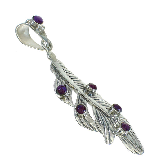 Southwestern Sterling Silver Magenta Turquoise Feather Pendant RX67159