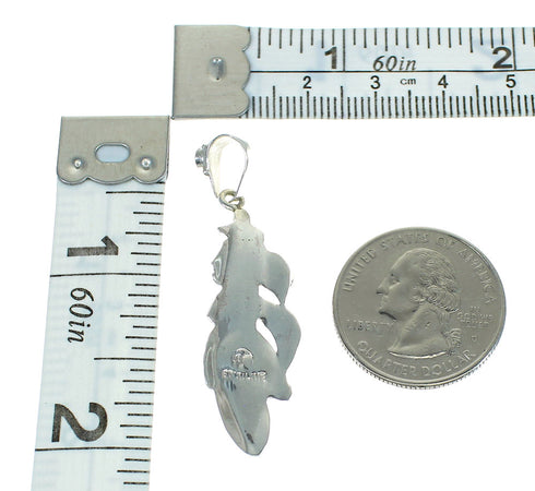 Southwestern Sterling Silver Magenta Turquoise Feather Pendant RX67159