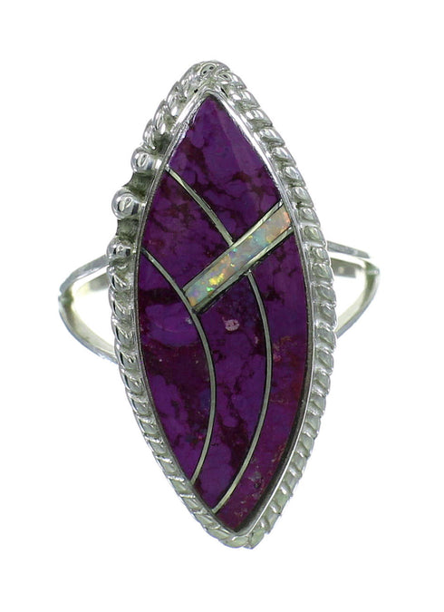 Genuine Sterling Silver Magenta Turquoise And Opal Inlay Southwest Ring Size 6-1/4 YX66825