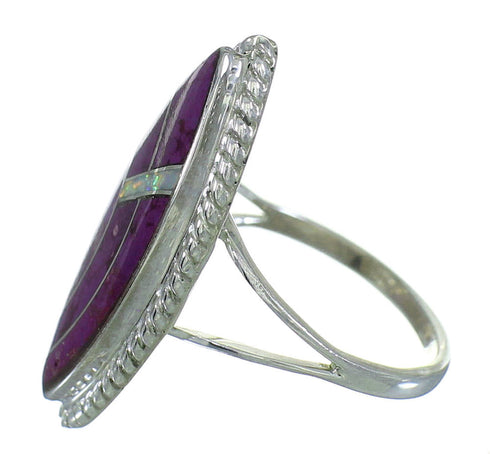 Sterling Silver Opal And Magenta Turquoise Inlay Southwest Ring Size 7-3/4 YX66834