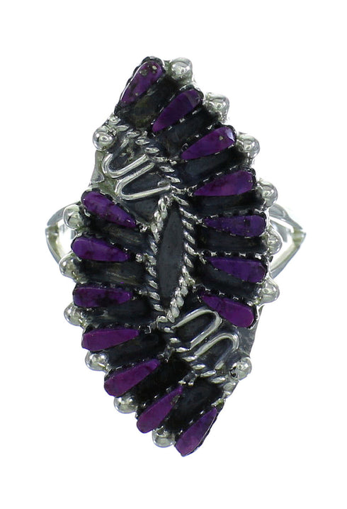 Magenta Turquoise Needlepoint Southwestern Sterling Silver Ring Size 4-3/4 YX66866
