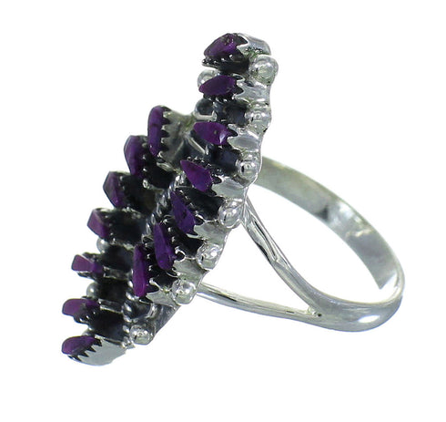 Magenta Turquoise Needlepoint Southwestern Sterling Silver Ring Size 4-3/4 YX66866