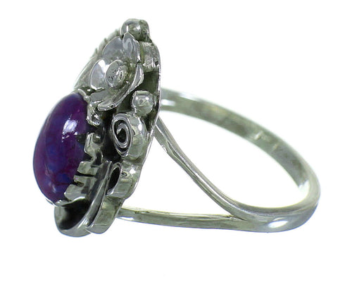 Southwest Magenta Turquoise And Sterling Silver Flower Ring Size 7-3/4 YX66903