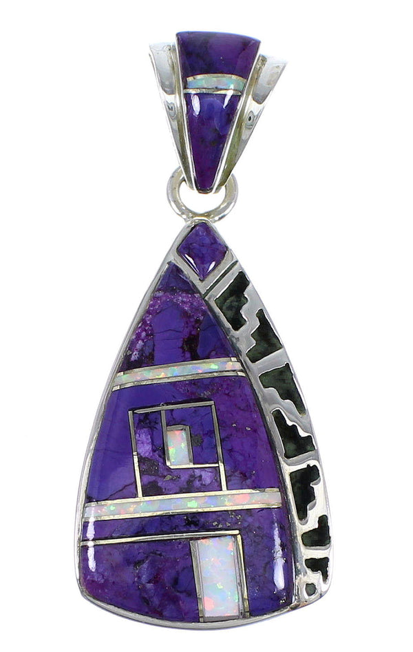Sterling Silver Magenta Turquoise And Opal Southwestern Pendant YX67632