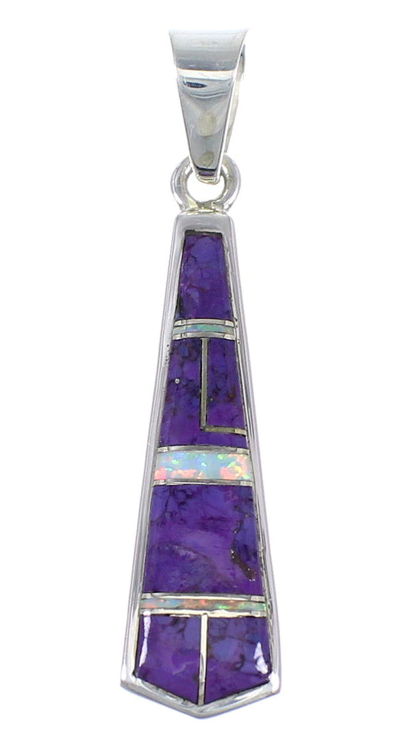 Genuine Sterling Silver Opal And Magenta Turquoise Southwestern Pendant YX67644
