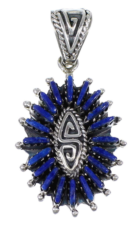 Genuine Sterling Silver And Lapis Needlepoint Water Wave Southwestern Pendant YX67293