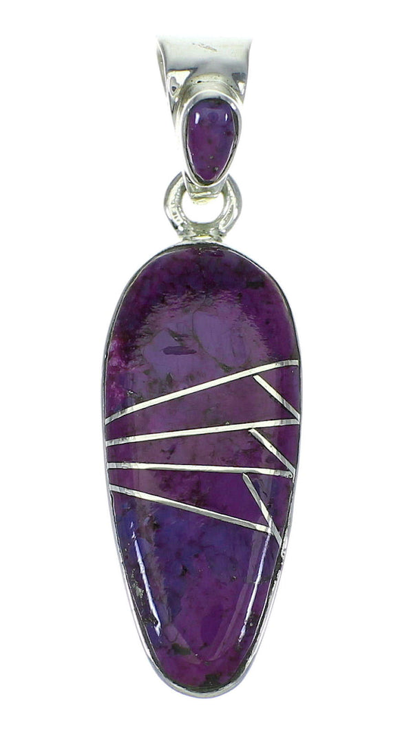 Magenta Turquoise Inlay And Authentic Sterling Silver Southwest Pendant YX67041