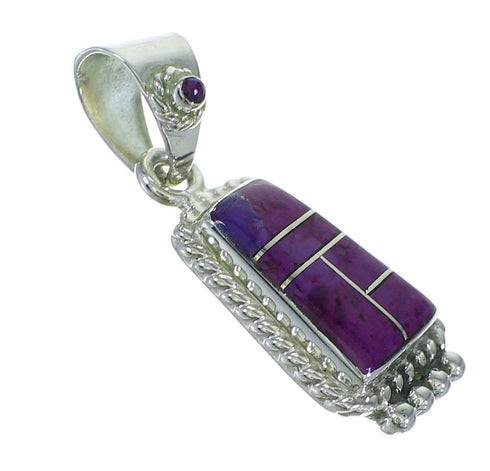 Authentic Sterling Silver And Magenta Turquoise Inlay Southwestern Pendant YX67049