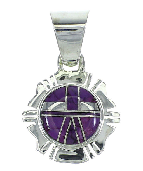 Sterling Silver And Magenta Turquoise Inlay Southwestern Pendant YX67059