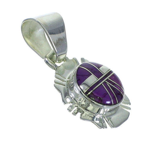 Sterling Silver And Magenta Turquoise Inlay Southwestern Pendant YX67059