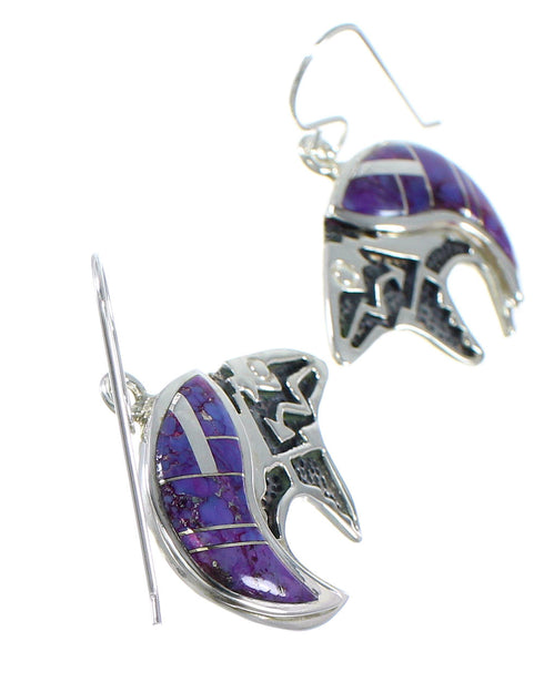 Magenta Turquoise Bear Genuine Sterling Silver Hook Dangle Earrings RX67220