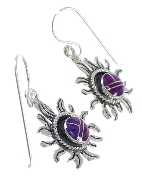 Magenta Turquoise Sun Genuine Sterling Silver Hook Dangle Earrings RX67225