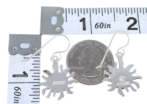 Magenta Turquoise Sun Genuine Sterling Silver Hook Dangle Earrings RX67225