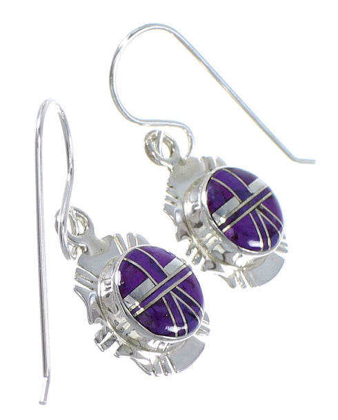 Southwestern Magenta Turquoise And Sterling Silver Hook Dangle Earrings RX67227