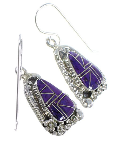 Authentic Sterling Silver Magenta Turquoise Flower Hook Dangle Earrings RX67300